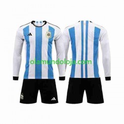Camisola Argentina 3 Stars Criança Equipamento Primeiro Copa do Mundo 2022 Manga Comprida